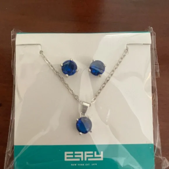 EFFY sapphire blue stone and silver tone chain necklace and earrings set - Picture 5 of 5